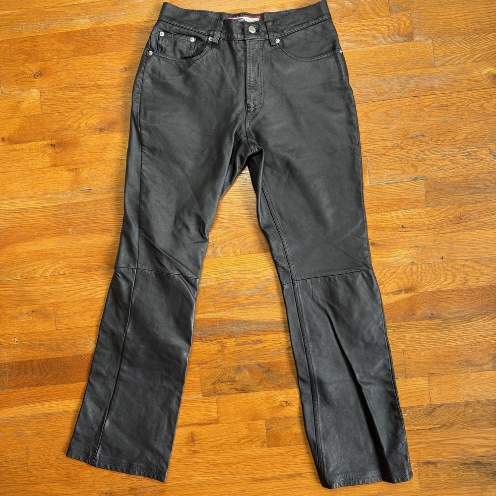 Old Navy Women's Vintage Leather Pants Size 6 Black Y2K Bootcut Lined Biker Jean